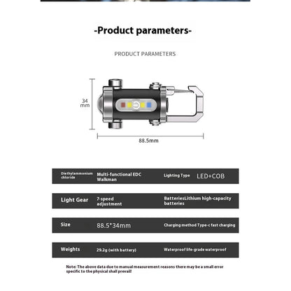 Mini Flashlight Multifunctional COB LED Keychain Flashlight 7 Gear Ultralight Camping Flashlight Waterproof for Camping Hiking