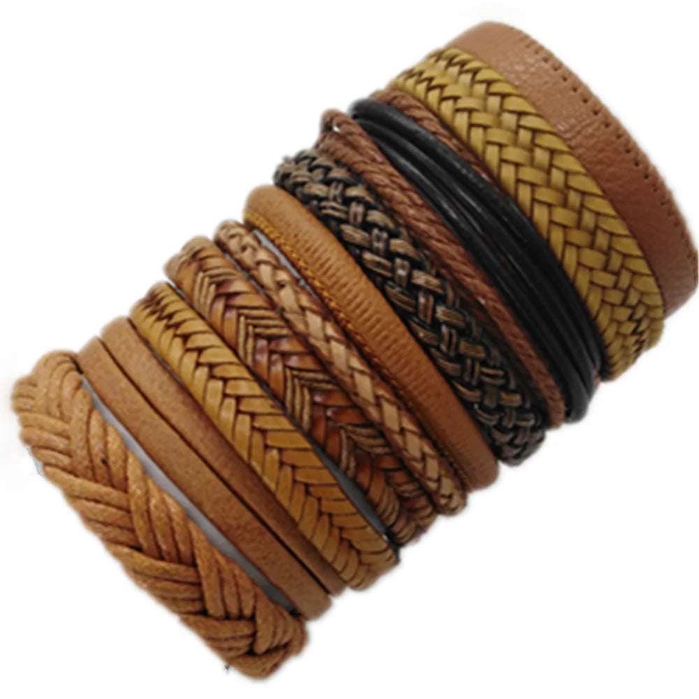 Handmade Black Leather Wrap Bracelets Set for Men and Women - Smarsty