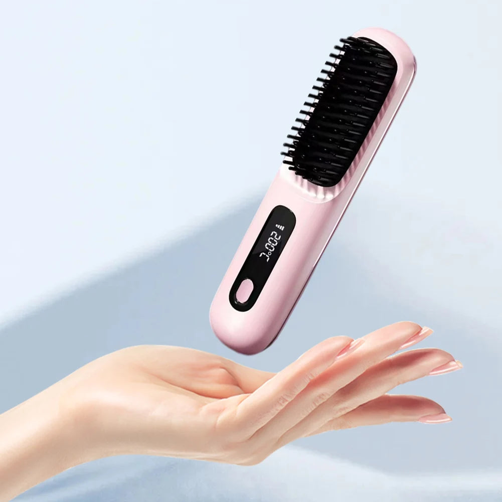 Cordless Hair Straightener Portable Straightener Brush 3 Adjustable Temp Hair Straightening Brush Anti-scald for Hair Styling