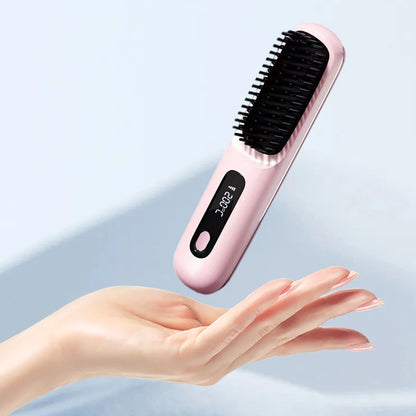 Cordless Hair Straightener Portable Straightener Brush 3 Adjustable Temp Hair Straightening Brush Anti-scald for Hair Styling