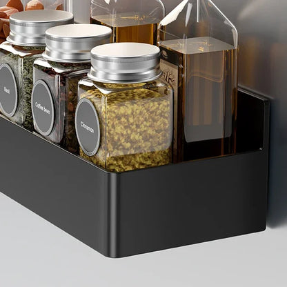 Strong Magnetic Shelves 2 Layers Black White Storage Rack Kitchen Plastic Spice Seasoning Organizer for Refrigerator Microwaves by Smarsty