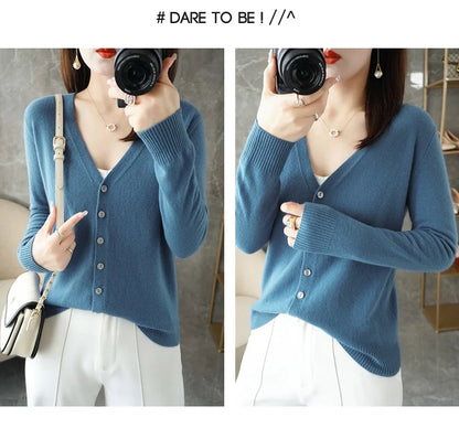 2024 New V-Neck Temperament Small Fragrant Wind Women Loose Sweater Sweater All Sweater Coat Special Offer Cardigan ZHI D035