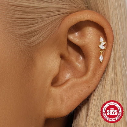 925 Sterling Silver Lotus Tassel Zircon Stud Earrings - Smarsty