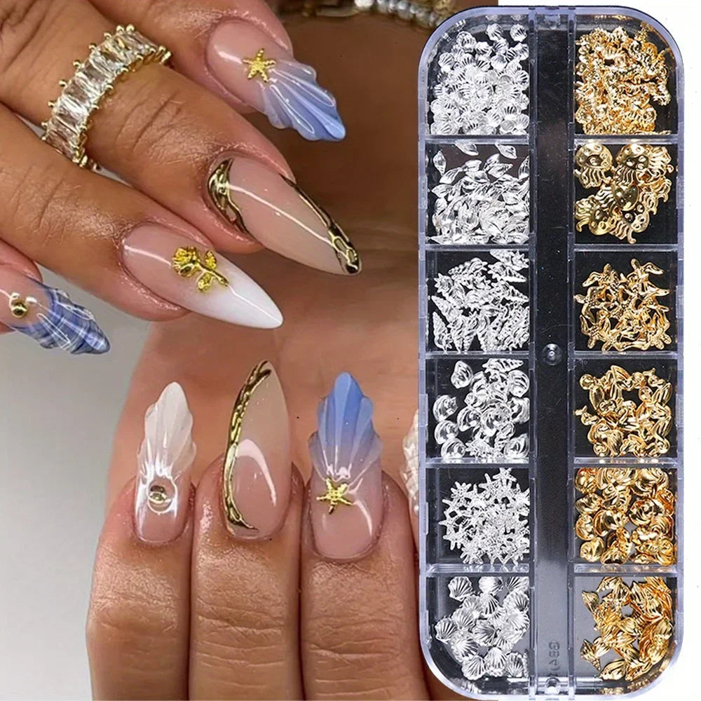 Metal Summer Ocean Nail Charms Set with Starfish and Shell - Smarsty