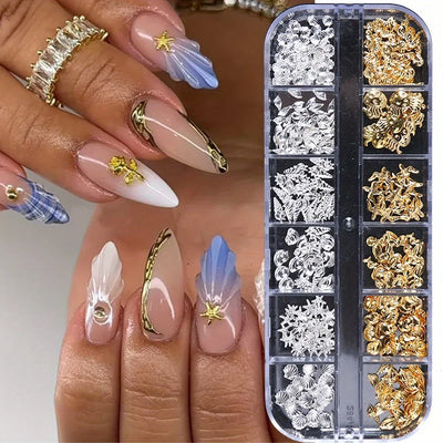 Metal Summer Ocean Nail Charms Set with Starfish and Shell - Smarsty