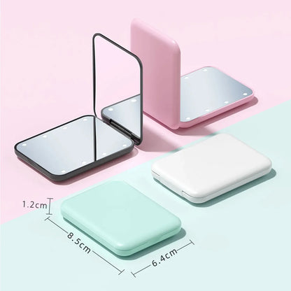 Mini LED Makeup Mirror Portable Vanity Mirrors with Light 1X 2X Magnifying Pocket Mirror Foldable Cosmetic Vanity Mirrors