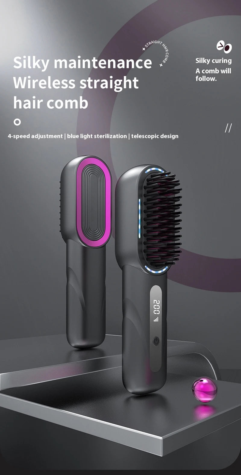 Wireless Hair Straightener Comb with Negative Ions - Smarsty