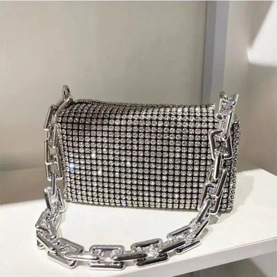 Rhinestone Bucket Bag Glitter Chain Purse Crossbody Mini - Smarsty