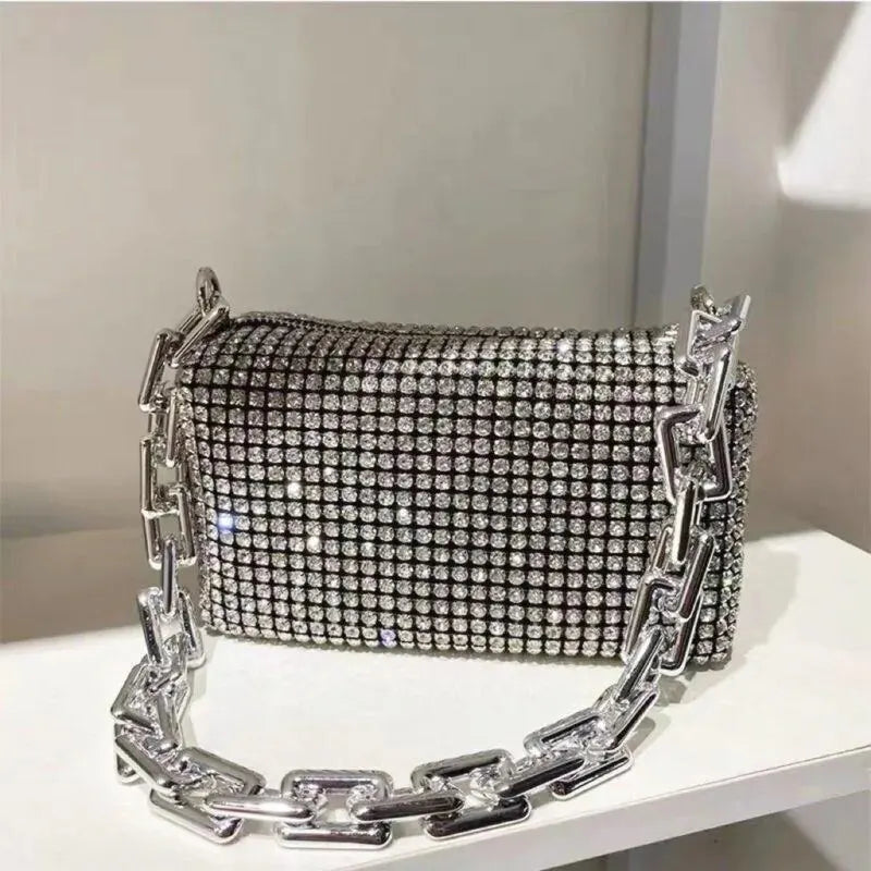 Rhinestone Bucket Bag Glitter Chain Purse Crossbody Mini - Smarsty