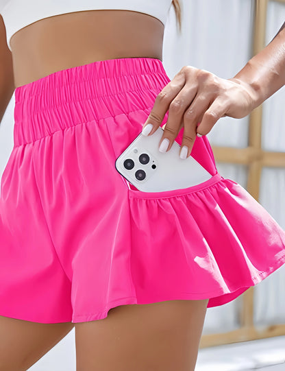 Hotty Hot Solid Color Tennis Skirt Yoga Shorts for Women's Gym Sportswear Pocket Loose Sport Outfit Fitness Runing Workout Short - Smarsty