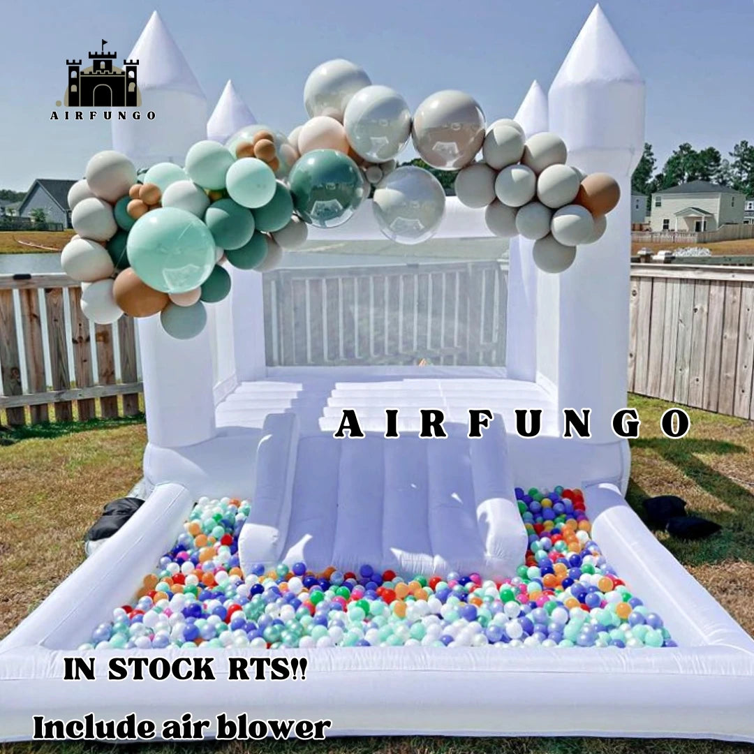 Kids 8x13x8ft Soft Play White Bounce House With Slide Ball Pit Party Customization Inflatable Mini Bouncy Castle With Blower