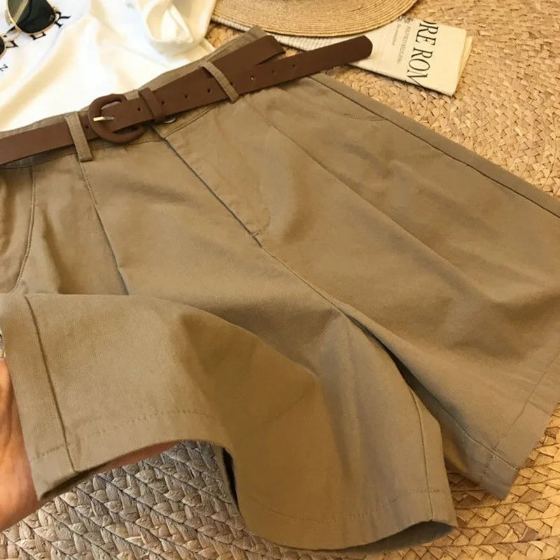 [Delivery belt] Summer new wide leg shorts Thin cotton A-frame shorts Office ladies classic loose casual zipper shorts for women - Smarsty
