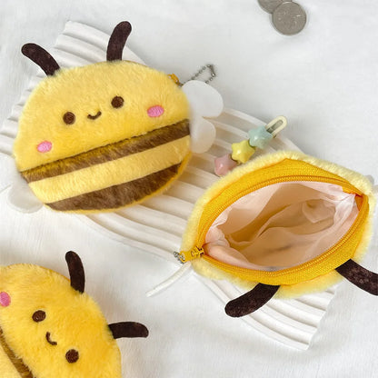 Cute bee plush coin purse kids cartoon animal doll bee money bag bag pendant fashion storage bag small bag office storage