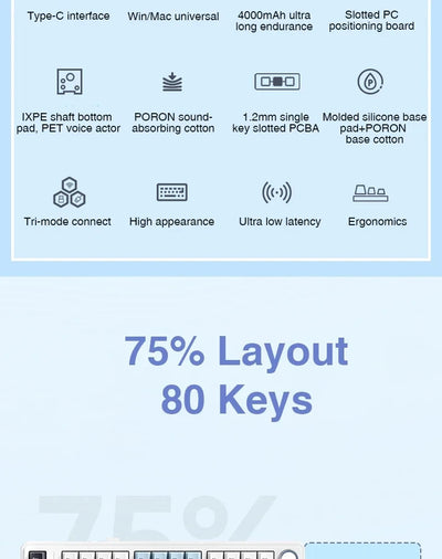 Wireless Mechanical Keyboard 75 Layout RGB Gasket Structure - Smarsty