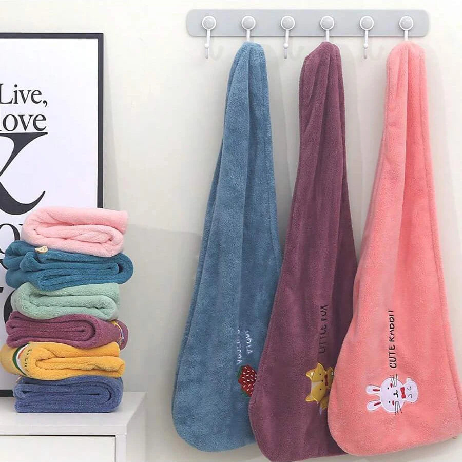 1Pc Embroidery Style Hair Drying Cap, Coral Fleece Thickened Hair Towel for Bathroom, Women's Absorbent Quick Drying Shower Cap, - Smarsty