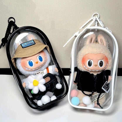 Colorful Transparent Protector Case Organizer Box for 17cm Labubu V3 Dolls Outdoor Display Bag With Keychain Doll Accessories by Smarsty