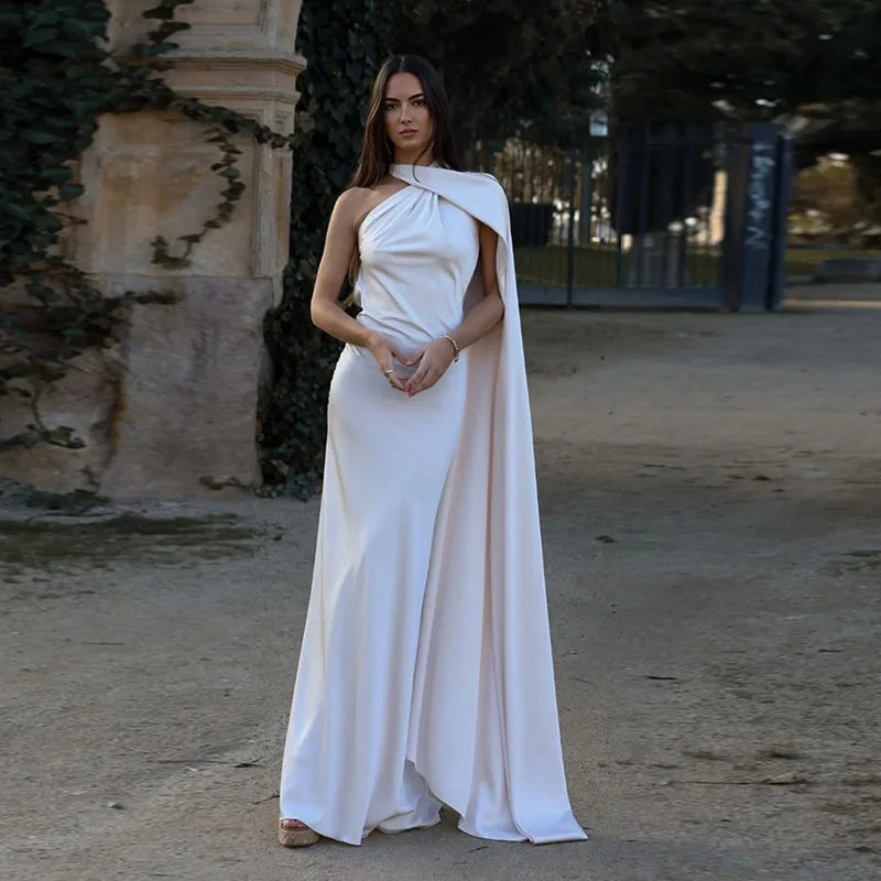 Elegant Women's Ribbon Long Satin Party Dress Halter Backless Sleeveless Female Dresses 2025 Summer Lady Solid Evening Gowns