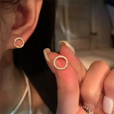 Delicate Gold Crystal Small Stud Earrings Minimalist - Smarsty