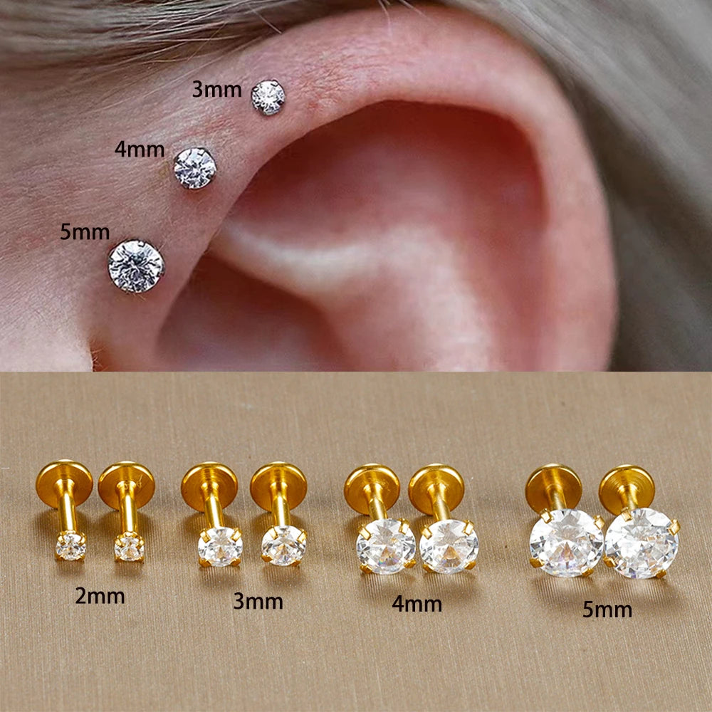 16G Surgical Steel Labret Stud Earrings Secure CZ Comfort - Smarsty
