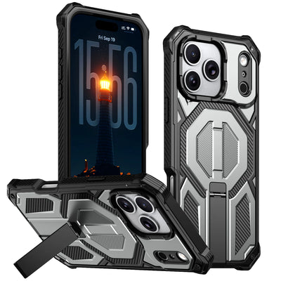 Case For iPhone 17 Air 16e 16 15 14 13 12 17 Pro Max Plus Coque For Magsafe Wireless Charging Magnetic Metal Stand Armor Cover