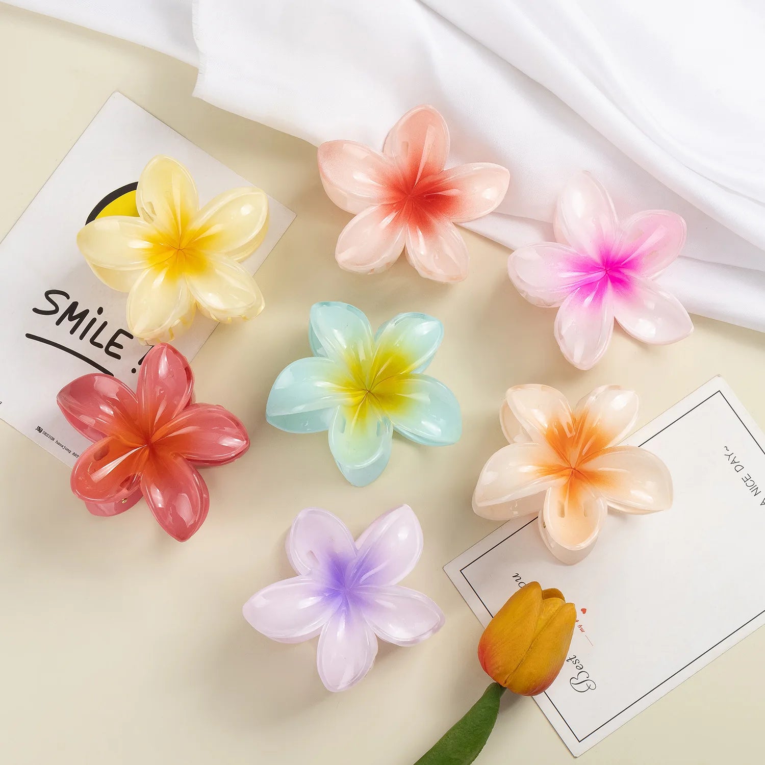 Pack Of 3 Flower Claw Clips Beach Summer Hair Accessories - Smarsty