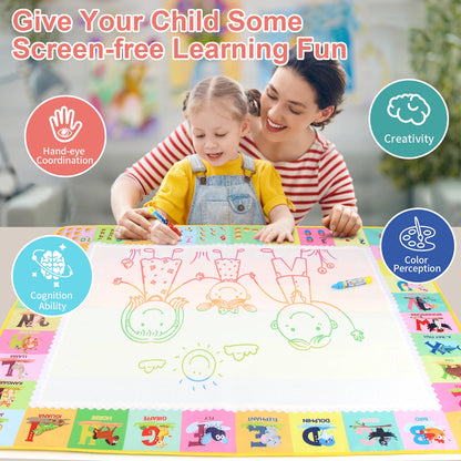 100x80CM Magic Water Drawing Mat with Reusable Magic Pens Doodle Montessori Painting Board Educational Toys Kids Gifts 39X31in by Smarsty