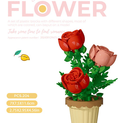 Building block flower simulation bouquet small particle assembly puzzle toy children's handmade DIY potted tabletop ornament - Smarsty