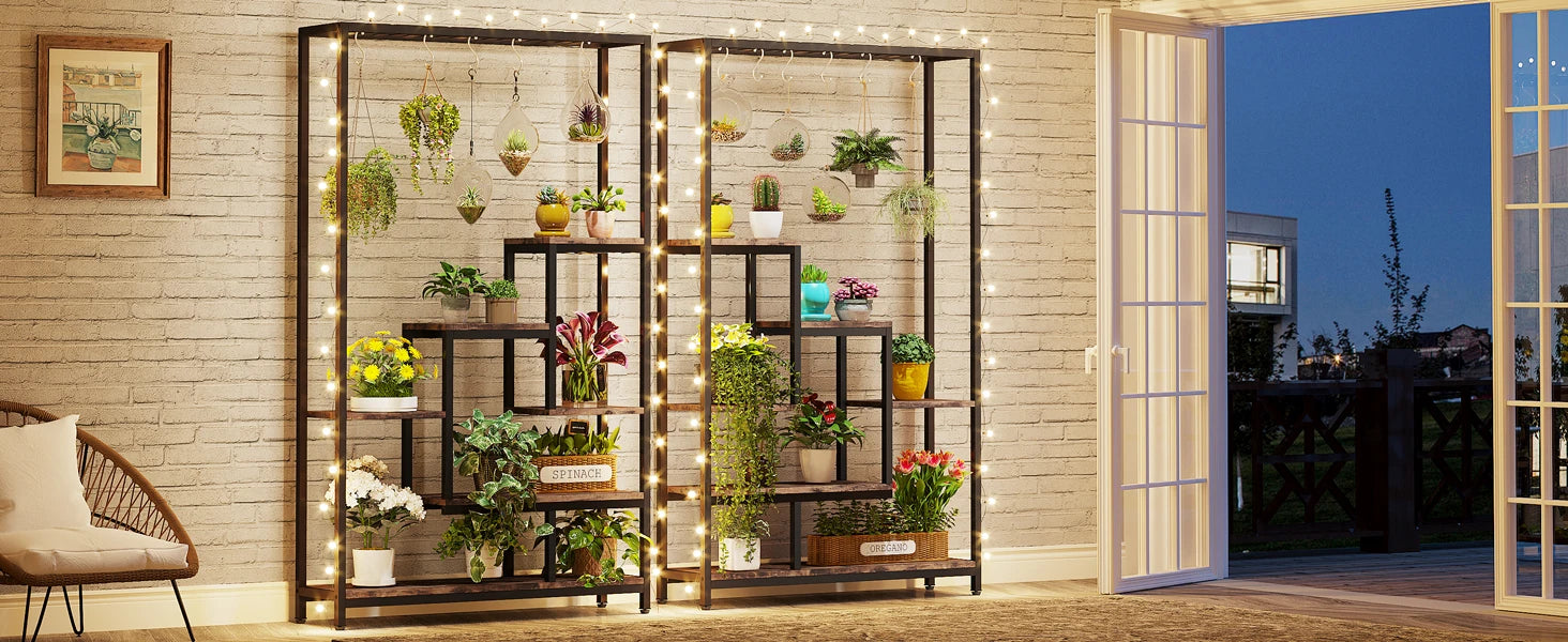 Tribesigns 5 Tiers Tall Indoor Plant Stand 70.9 inches Large Metal Plant Shelf with 10 PC S Hanging Hooks for Garden