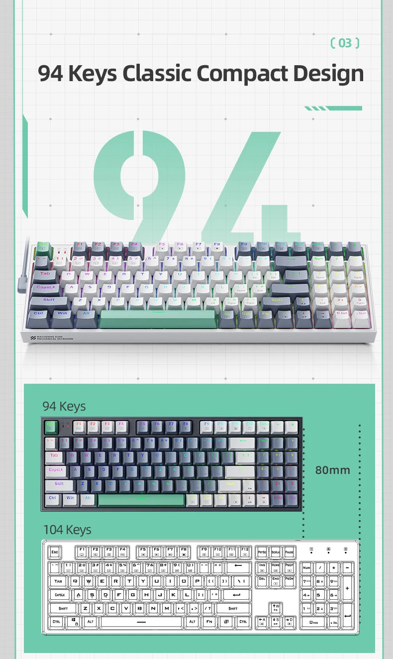 Hot Swappable 94 Key Mechanical Keyboard With RGB Lighting