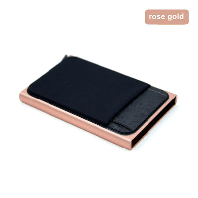 YUECIMIE Slim Aluminum Wallet With Elasticity Back Pouch ID Credit Card Holder Mini RFID Wallet Automatic Pop up Bank Card Case - Smarsty