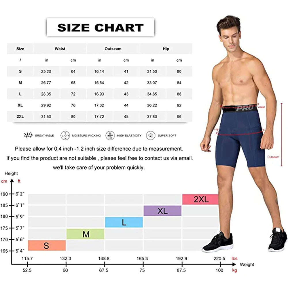 Mens Gym Shorts with Pockets Workout Compression Leggings for Men Polyester Boxer Briefs Running Basketball Athletic Tights - Smarsty
