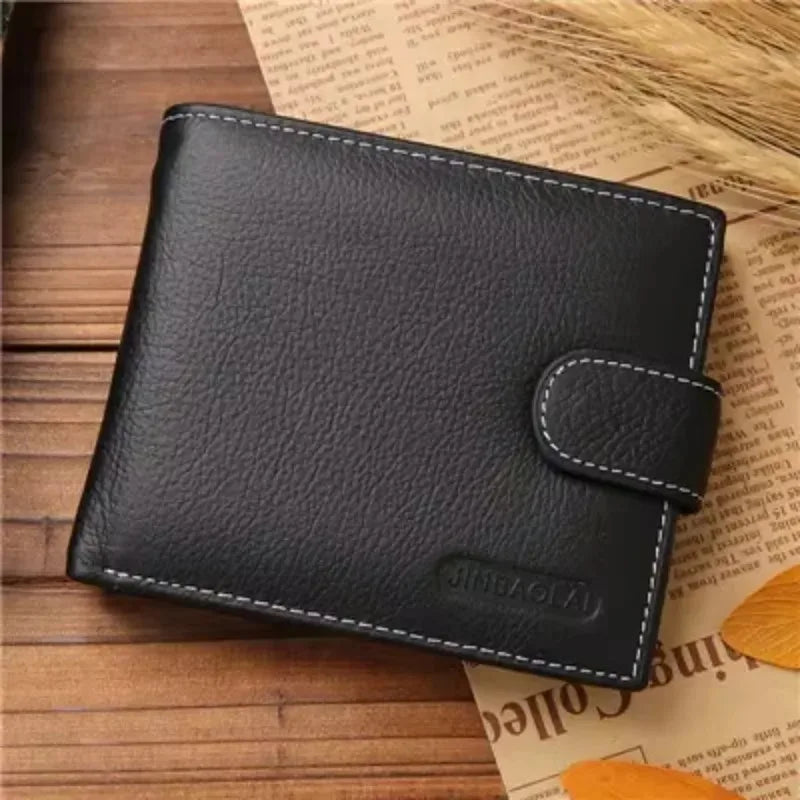 Genuine Leather Mens Wallet Premium Product Real Cowhide Wallets For Man Short Black Wallet Portefeuille Homme Short Purses - Smarsty