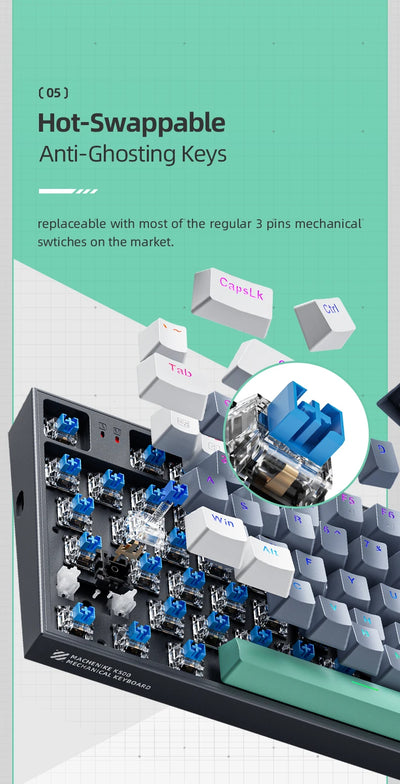 Hot Swappable 94 Key Mechanical Keyboard With RGB Lighting - Smarsty