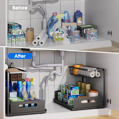 Under Sink 2 Tier Sliding Cabinet Basket Organizer Drawer Pull Out Cabinet Multi-Purpose Sink Organizer for Bathroom Kitchen by Smarsty