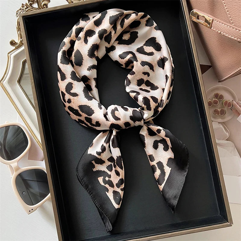 Luxury Leopard Print Silk Scarf for Women Spring Summer - Smarsty