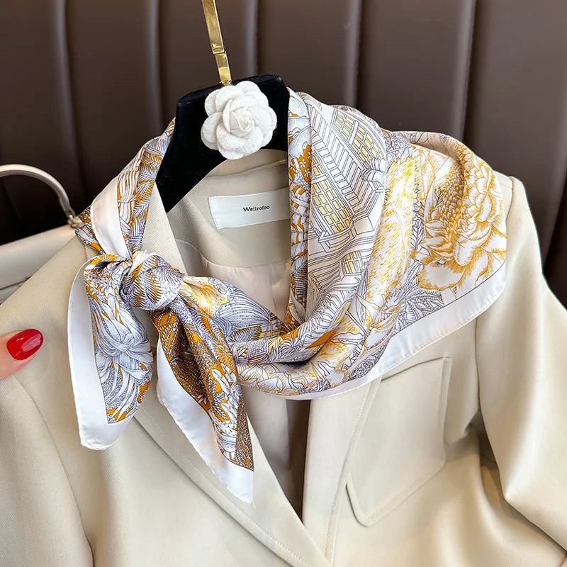 Bohemian Floral Print Silk Scarf for Women Sun Protection - Smarsty