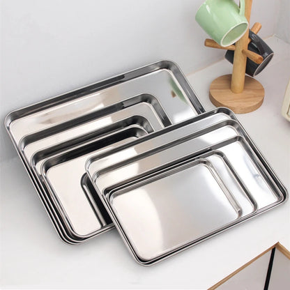 Rectangle Steamed Sausage Noodles Storage Trays Stainless Steel Fruit Dish Restaurant Hotel Kitchen Pastry Food Baking Plates