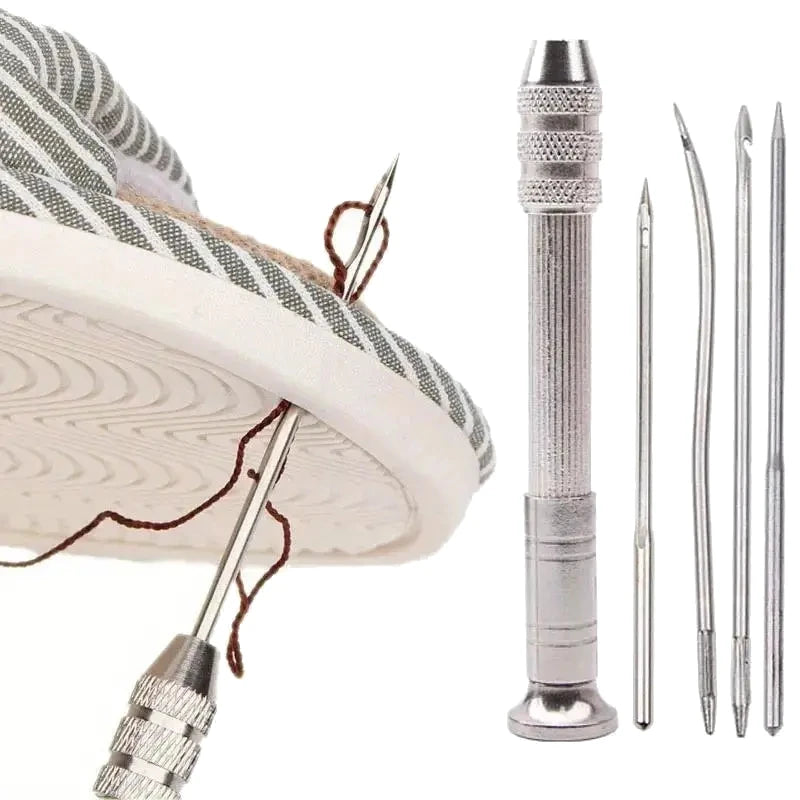 Leather Sewing Needles Kit, Set Contains Silver Leather Sewing Awl, 4 Piece Needle Suitable for Leather Canvas Tent - Smarsty