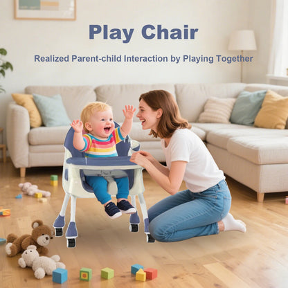 Foldable Baby High Chair 4-in-1 Foldable Reclining Feeding Table Chair Seat 7 Heights With Toyrack Easy To Clean Feeding