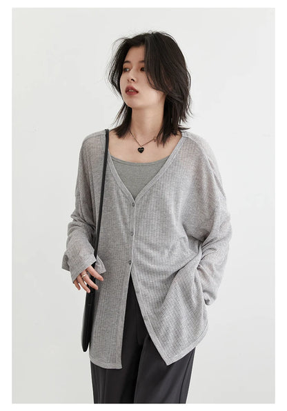 CHIC VEN Women's Cardigan New V-neck Long Sleeved Female Shirt Female Jumpers Sun Protection Woman Top Spring Summer 2024