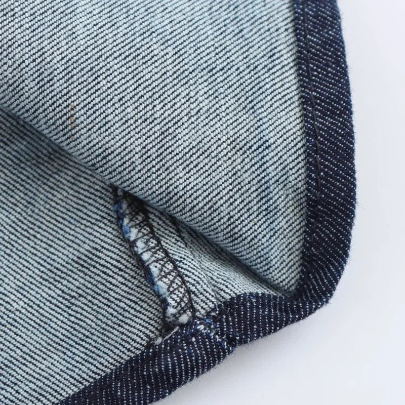 2025 traf Spring New 1975 series denim MIDI dress with lapel side zipper fashion wrinkle waist slim elegant dress - Smarsty