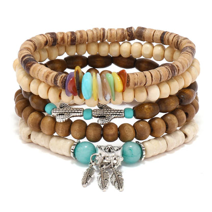 Ethnic Wood Bead Cactus Charms Bracelets for Women - Smarsty