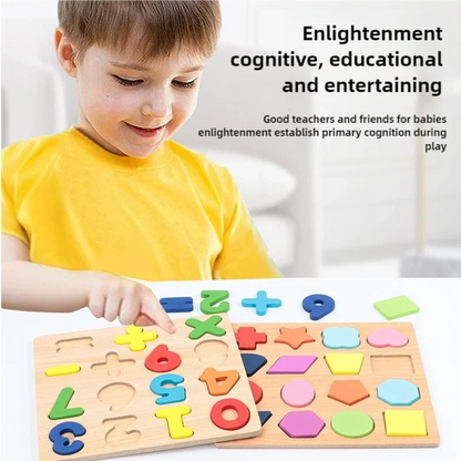 Kids Alphabetic Arithmetic Number Geometric Shapes Wooden Puzzle Montessori Preschool Learning Educational Game Toy for Children by Smarsty