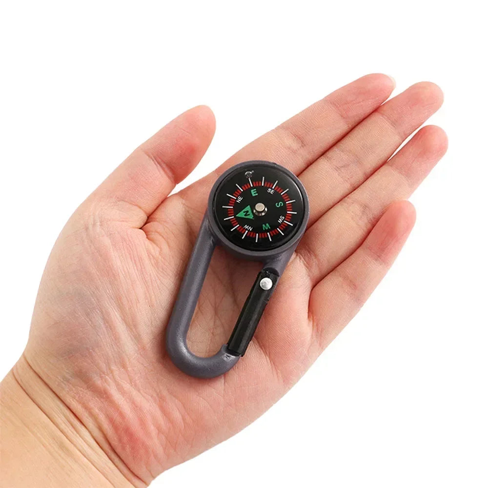 Outdoor Compass Carabiner Mini Camping Keychain Mountaineering Hiking Backpack Buckle with Compass Survival Children Gifts