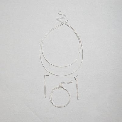 Shiny Silver Plated Necklace and Bracelet Jewelry Set - Smarsty