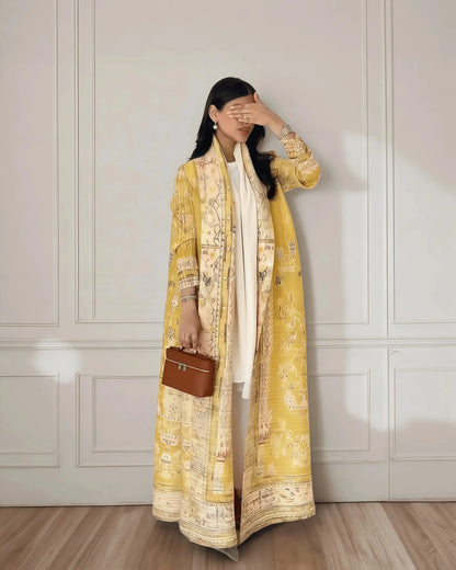 Women's Fold Miyake Pleated Abaya Long Sleeve Print Foldable Collar Robe Cardigan Coat New Winter Fashion Original Design 2024 - Smarsty