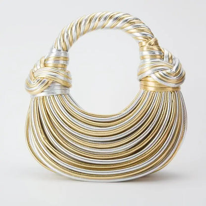 Women Handbags 2024 Designer Rope Knotted Gold Clutch - Smarsty