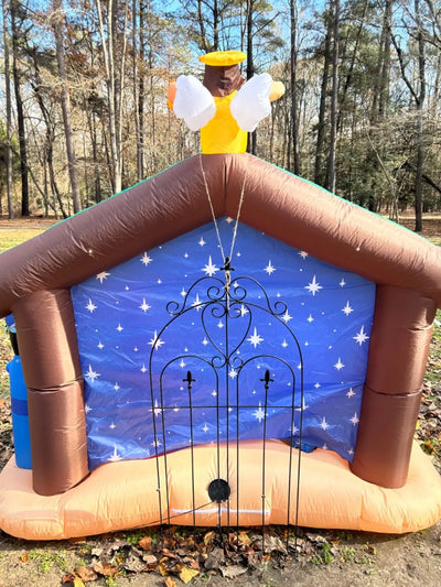 JOYFY 8 FT Long Christmas Inflatables Nativity Scene Christmas Nativity Set with Build-in LEDs for Xmas Party Yard Décor