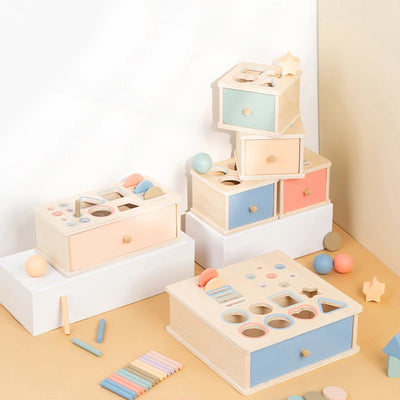 Wooden Color Shape Sorting Toys Drawer Box Busy Board Matching Game Fine Motor Sensory Toys Montessori Learning For Baby Gifts - Smarsty