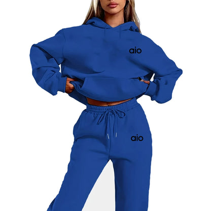 ai Printing High Quality Women Monochrome Hooded Hoodie Set Casual Two-Piece Set New Fashion Hot Selling